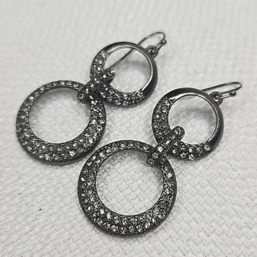 Lia Sophia Hematite Sparkle Drop Circle Statement Earrings